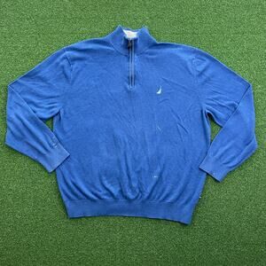 Vintage Nautica Blue Quarter Zip Pullover Sweater Sz XL